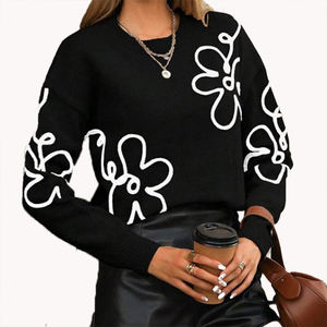 Suéter de Moda para Mujer con Bordado de Flores en 3D, Personalizable, Cuello Redondo, Jersey de Manga Larga - Product Image 6