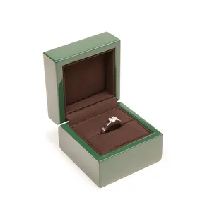 Jewelry Box Blue Green Lacquer Logo Silk Screen Luxury Wooden Package Custom Mini Ring Boxes Jewelry Box