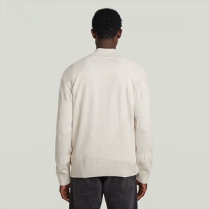 Kardigan ritsleting Motocross pria yang terinspirasi Sweater rajutan bergaris bertekstur dengan panel buatan kinerja Off-White corong campuran wol - Product Image 4