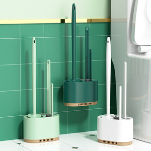 Juego de escobillas de baño 3 en 1 de primera selección, color verde oscuro, redondo, fácil de limpiar, montado en la pared para baño - Product Image 2