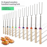 Fourchette à barbecue Zibo rétractable en acier inoxydable, exclusivité transfrontalière pour barbecue extérieur, fourchette à hot-dog 12 couleurs avec manche en bois en forme de U