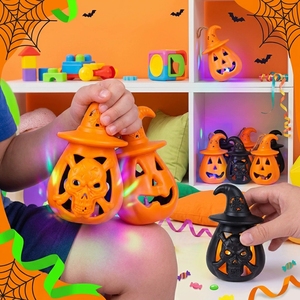 Lanterne citrouille-tête de morteuse d'Halloween, sculptée creuse, veilleuse LED en plastique, décoration de table pour bar, fête de loup-garou, accessoire de maison hantée - Product Image 4