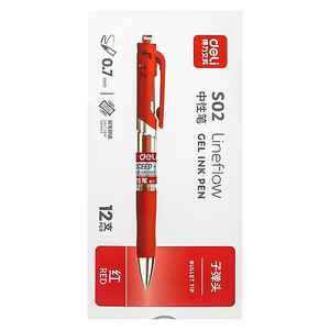Stylo gel Deli S02, pointe bille 0,7 mm, encre rouge et noire, pour bureau et école, corps en plastique, outil d'écriture à bouton-poussoir - Product Image 2