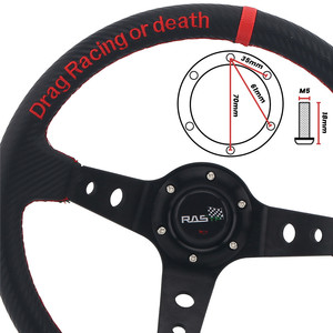 Volante de carreras RAS de 345 mm, 3 radios, agarre de fibra de carbono PU, costuras rojas para carreras de drag. - Product Image 5