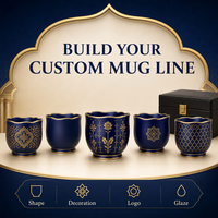 Ensemble de tasses à café en céramique de luxe arabes Gahwa plaquées or, adaptées aux aliments, avec logo personnalisé OEM ODM, pour le Moyen-Orient, coffret cadeau, vente en gros