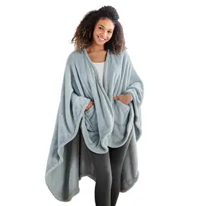 Flannel Fleece Wearable Blanket,Cozy Warm Wrap Loungewear Pocketed Plush Cape Wrap for Adults & Teens, Shawl Blanket