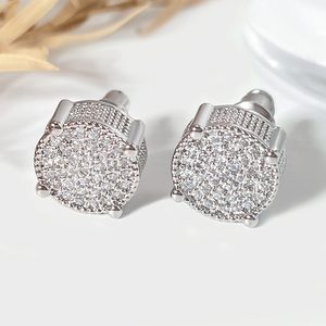 พร้อมส่ง ราคาโรงงาน ต่างหูแบบติดหูทรงกลมประดับเพชรคิวบิกเซอร์โคเนีย 3A ชุบทอง 18K สำหรับผู้หญิง - Product Image 6