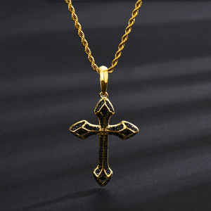 Cross Pendant Zinc Alloy Micro Insert Ice Eye Full Diamond Unisex Necklace Sweater Chain 60cm Twisted - Product Image 1