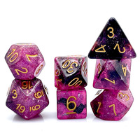HS 7 buah Set dadu D20 RPG DND perak dengan Galaxy Swing biru Resin Glitter 16mm polihedral untuk permainan papan kartu
