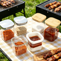 Ensemble de pots à épices en verre hermétiques avec couvercles en bambou, acier inoxydable et silicone, récipients carrés pour assaisonnements, pour le rangement en cuisine