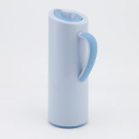 Carafe isotherme sous vide en plastique de 1,0 L avec intérieur en verre rose et couvercle à bouton-poussoir pour café et thé
