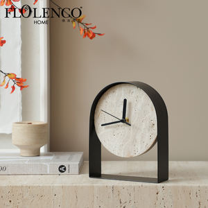 Florenco Tischuhr im Nordischen Design aus Travertin, Runde Uhr für Sanfte Wohn- und Bürodekoration mit Metallrahmen für Schreibtischdekorationen - Product Image 1