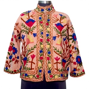 Floral <b>Pattern</b> Spring/Summer/Winter Vintage <b>Jacket</b> 100% Cotton Machine Embroidery Hand Drawn Design Eco-Friendly V-Neck - Product Image 1