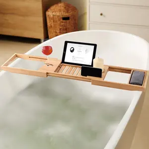 BRK02-1 banheira de bambu com suporte de sabão, banheira de bambu com banheira de luxo expansível e à prova d' água