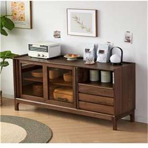 Aparador de <span class=keywords><strong>Madera</strong></span> Maciza de Nogal Negro Estilo Nórdico, <span class=keywords><strong>Mueble</strong></span> Multifuncional para <span class=keywords><strong>Cocina</strong></span> y Sala de Estar, Muebles para el Hogar - Product Image 2