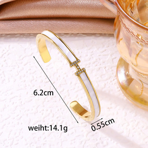 Bracciale a Polsino Aperto con Lettera H in Cristallo, Placcato Oro e Argento, in Acciaio Inossidabile, Gioielli di Moda per Donna - Product Image 3