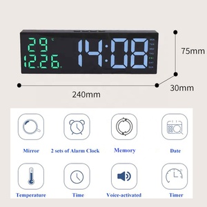 Оптовые поставки: Настенные электронные часы LED с будильником, термометром, календарем, памятью, голосовым управлением, подсветкой и таймером для спальни/стола - Product Image 2