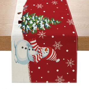 Chemin de table de Noël d'hiver, motif sapin et flocons de neige blancs, en lin, pour cuisine, salle à manger, fête de fin d'année, cadeau - Product Image 1