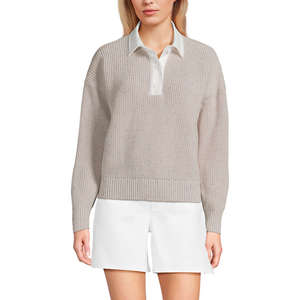 Coupe droite décontractée facile <span class=keywords><strong>pull</strong></span> Style manches longues femmes doux fil de coton filé à l'anneau teint Drifter <span class=keywords><strong>Rugby</strong></span> <span class=keywords><strong>pull</strong></span> à col tissé - Product Image 2