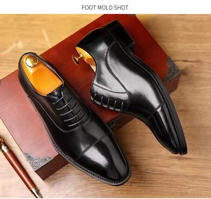 Zapatos Oxford de Vestir de Cuero Genuino con Punta Puntiaguda, con Cordones, de Color Sólido, para Oficina, Carrera Profesional, para Hombre, para Todas las Temporadas - Product Image 5