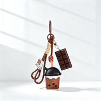 Porte-clés en peluche marron doux, design mode dessin animé anime, tasse à café et barre de chocolat, breloque de sac, cordon et mousqueton pour sac à dos et clés