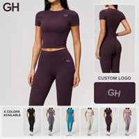 Ensemble de sport respirant 2 pièces pour femme grande taille GH, ultra doux, coupe ajustée, manches courtes, taille haute, extensible dans quatre directions, séchage rapide