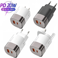 Chargeur mural de voyage à double port 20W PD QC3.0 avec coque électro-plaquée, prise US EU UK, USB Type C, charge rapide pour téléphone portable
