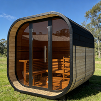 Sauna Premium Villa Barrel Kayu Cemara Karbonisasi Sauna Uap Luar Ruangan Dengan Lampu LED Hangat Tahan Cuaca Mendukung OEM