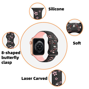 Correa de Reloj de Silicona Grabada de Doble Capa para <span class=keywords><strong>Apple</strong></span> ultra 2 3 11 10 9 8 7 <span class=keywords><strong>6</strong></span> - Correa de Reloj Personalizable Transpirable de Dos Colores con Diseño Floral - Product Image 3