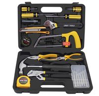 Boîte à outils en plastique OEM de 18 pièces, boîte de rangement, tournevis, marteau, scie, clé à molette, pince, outils de quincaillerie, ensemble d'outils à main pour la maison