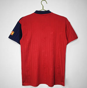 Camiseta de Local de la Eurocopa '96, Rayas Rojas y Amarillas, Estampado de Raúl, 100% Poliéster, Secado Rápido, Bajo MOQ, Pedido al por Mayor, Fuente Directa de Fábrica, Iberia - Product Image 4