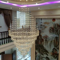 Lustre LED moderne de luxe pour grand hall d'hôtel, suspension en cristal à étages sur mesure pour villa, plafond haut, escalier suspendu