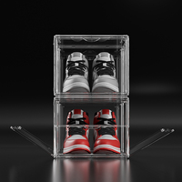 Nouvelle boîte à chaussures en acrylique transparente en gros, boîte à chaussures magnétique avec logo personnalisé, boîte à chaussures transparente empilable, organisateur de chaussures
