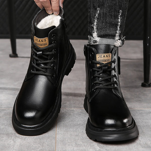 Bottes d'hiver pour hommes en cuir véritable, bout rond, doublure en fourrure, semelle extérieure en caoutchouc, semelle intermédiaire en EVA - Product Image 3