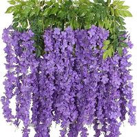 Bunga Wisteria Buatan Tiruan Warna Ungu, Untaian Bunga Gantung untuk Dekorasi Dalam Ruangan, Pernikahan, Hari Valentine, Bunga Sutra Plastik