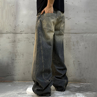 YAXI OEM Custom Vintage Wash Baggy Jeans Curved Panel Wide Leg Stacked Streetwear Pants for Men
