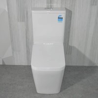 WC en céramique à deux pièces, sans bride, à fond carré, avec bouton de chasse d'eau vertical de 180 mm, fabriqué en Australie par MWD Factory, avec filtre à eau