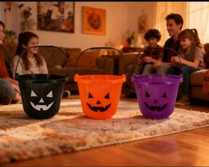 Mini-seaux d'Halloween en plastique multicolores de qualité alimentaire pour pop-corn, avec poignée, pour la plage - Product Image 1