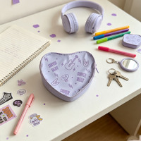 Dompet Hati Motif Batu Lavender, Organizer Mini PU Lembut untuk Makeup, Alat Tulis, Kunci & Earphone