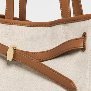 Bolso de lona para mujer, embellecedor de cuero, cierre magnético, bolsos de hombro para compras, logotipo personalizado, bolsos de lona de algodón para viajes Weekender - Product Image 2