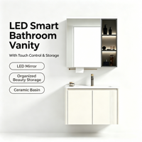 Ensemble de meubles de salle de bain avec vasque en céramique, rangement zoné pour maquillage, miroir intelligent, corps en aluminium minimaliste et étanche pour usage hôtelier