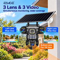 Caméra solaire CCTV ESOE V380 Pro 4G Sim Wifi, 3 objectifs, 6MP, audio bidirectionnel, vision nocturne couleur, H.265, pour extérieur