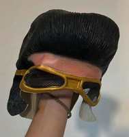 Masque réaliste de célébrité en latex naturel, coiffe Elvis, pour cosplay de chat, Halloween, fête, mascarade
