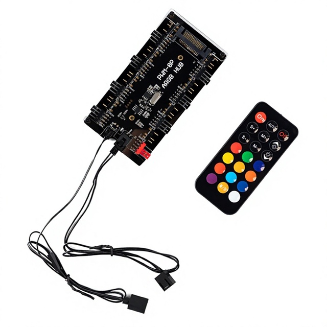 JQJ PWM & ARGB LED Controller Hub 8 Ports 12V 4Pin Fan 5V 3Pin AURA Wireless IR Remote PMMA Case Magnetic Standoff