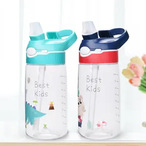 Custom Logo Sport Bottle 500ml Portable Plastic Drinking Square Water Bottle Back To School Gift Water Bottle With Straw