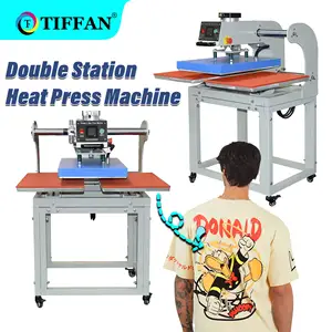 TIFFAN 40*60 Estação Dupla prensa de calor de vaso Pneumático Semi-automática Sublimação Heat Press Machine para t-shirt