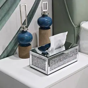 Hancur Berlian Cermin Perak Mewah Unik Hancur Berlian Kotak Tisu Kotak Kertas Akrilik Pemegang untuk Kamar Mandi/Dapur/Mobil