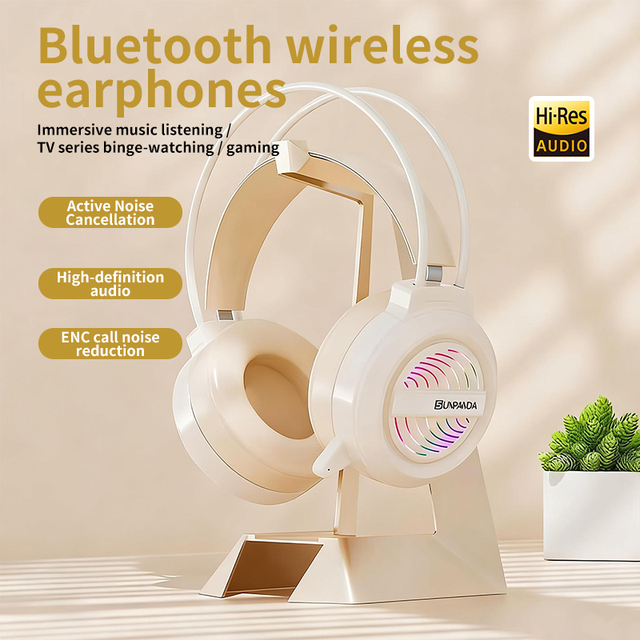 Wireless Gaming Headphones E-Sports Active Noise Cancellation (ANC) RGB Lighting for 5.3 Low Latency Over-Ear Dynamic DJ