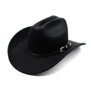 Wholesale Classic Felt Wide Brim Western Cowboy Cowgirl Hat with Buckle Cap