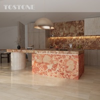 Dalles de marbre rouge Tostone Autumn Marple Venice pour comptoirs de cuisine, dessus de vanité, îlots de cuisine, bureaux et décorations murales
